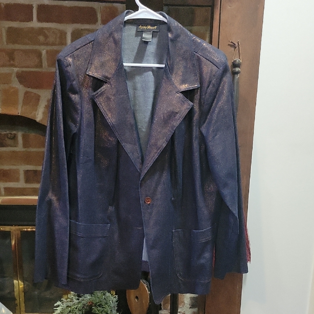 Ashley Stewart Shimmering Navy Denim Blazer